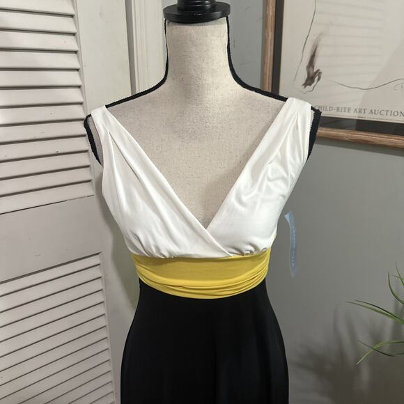 LONDON TIMES Womens Dress 4 White Black Color Block Retro Y2K Plunging V-Neck - Picture 2 of 10